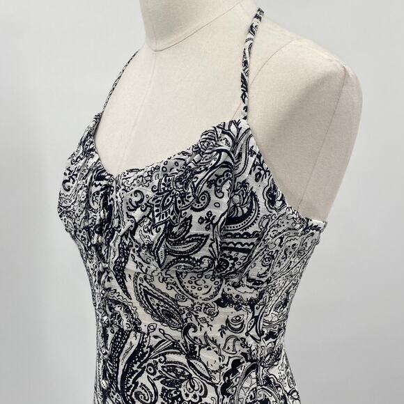 Zara Midi Dress Paisley Printed Halter Neck Button Down Black & White Womens XS - Picture 4 of 10